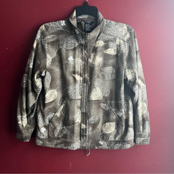 Vintage 90’s EVR Silk Leaf Print Bomber Jacket - Picture 1 of 7